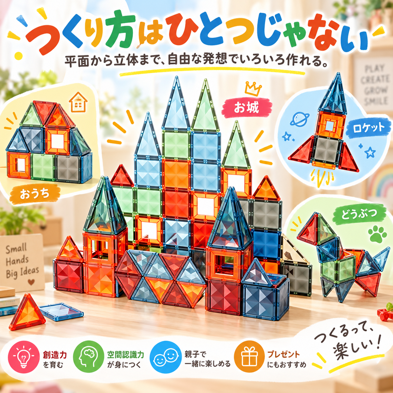 平面から立体まで、発想しだいで広がる遊び